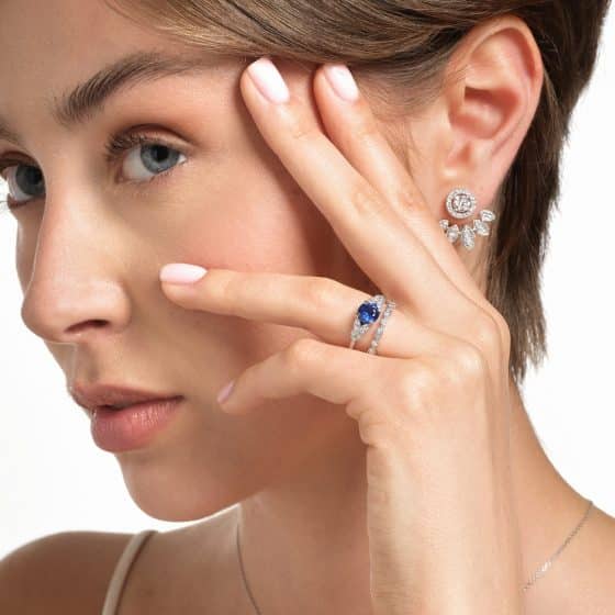 Bague Mathilde or blanc saphir bleu