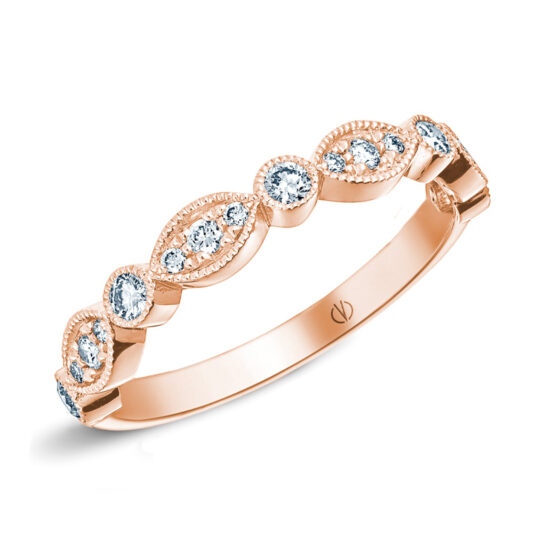 Alliance femme or rose et diamant demi serti