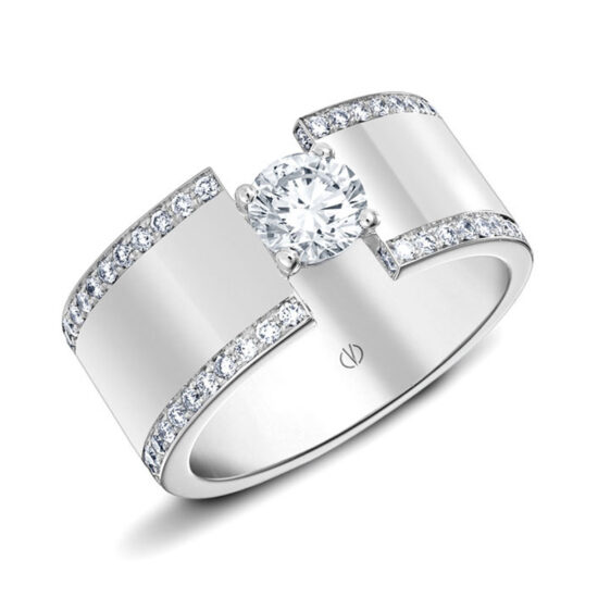 bague bandeau diamant central or blanc