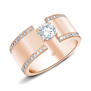 rose gold central diamond band ring