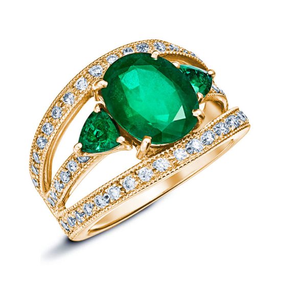 Bague or jaune et émeraude