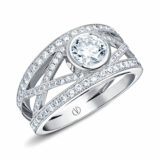 bague bandeau diamant central or blanc