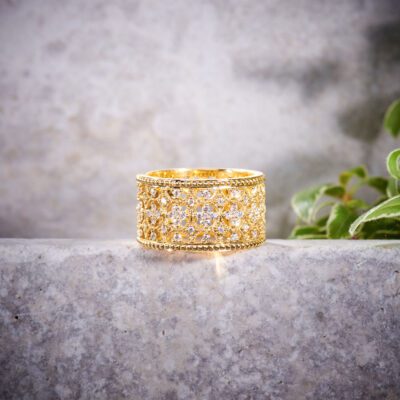 Bague Bordure Perlee Or Diamant