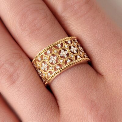 Bague Femme Perlee Or Jaune Diamant