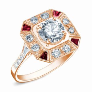 Bague or rose diamant rubis