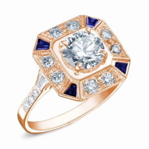 Bague or rose diamant saphir