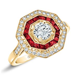 Victorine Octogonale Bague Femme Rubis Diamant Or Jaune