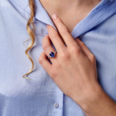 Bague femme or blanc saphir diamant