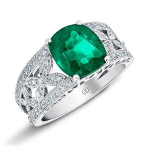 Bague Bandeau or blanc émeraude