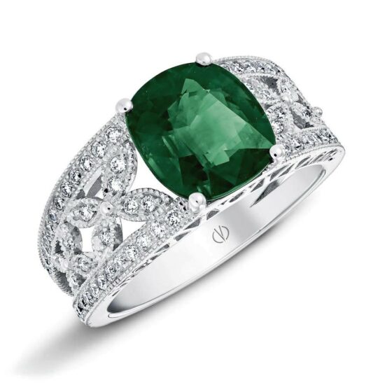 Bague Bandeau or blanc saphir bleu-vert