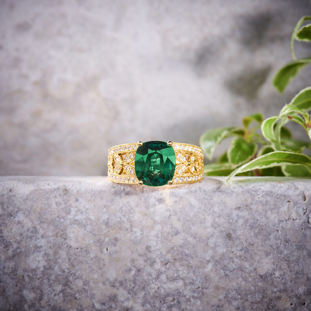 Bague Bandeau or jaune saphir bleu-vert