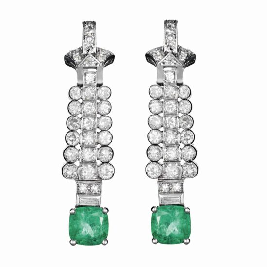 Boucles d'oreilles haute joaillerie émeraude et diamants