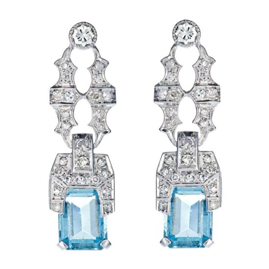 Boucles d'oreilles haute joaillerie aigue marine et diamant