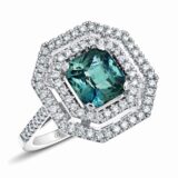 Bague or blanc saphir bleu vert diamants