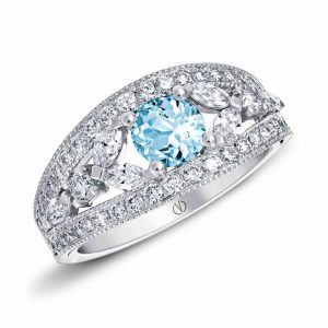 White gold aquamarine and diamond ring