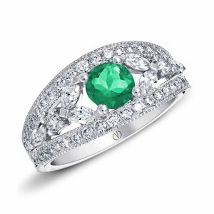 Bague or blanc émeraude diamants
