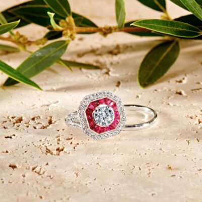 Bague or blanc diamant rubis