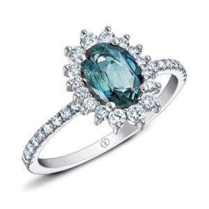 Azur Bague Femme Saphir Ovale Bleu-Vert Or Blanc