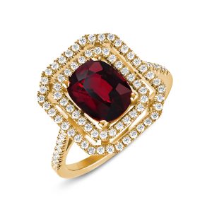 Clarence yellow gold garnet ring